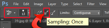 Adjusting the background eraser tool to sampling once